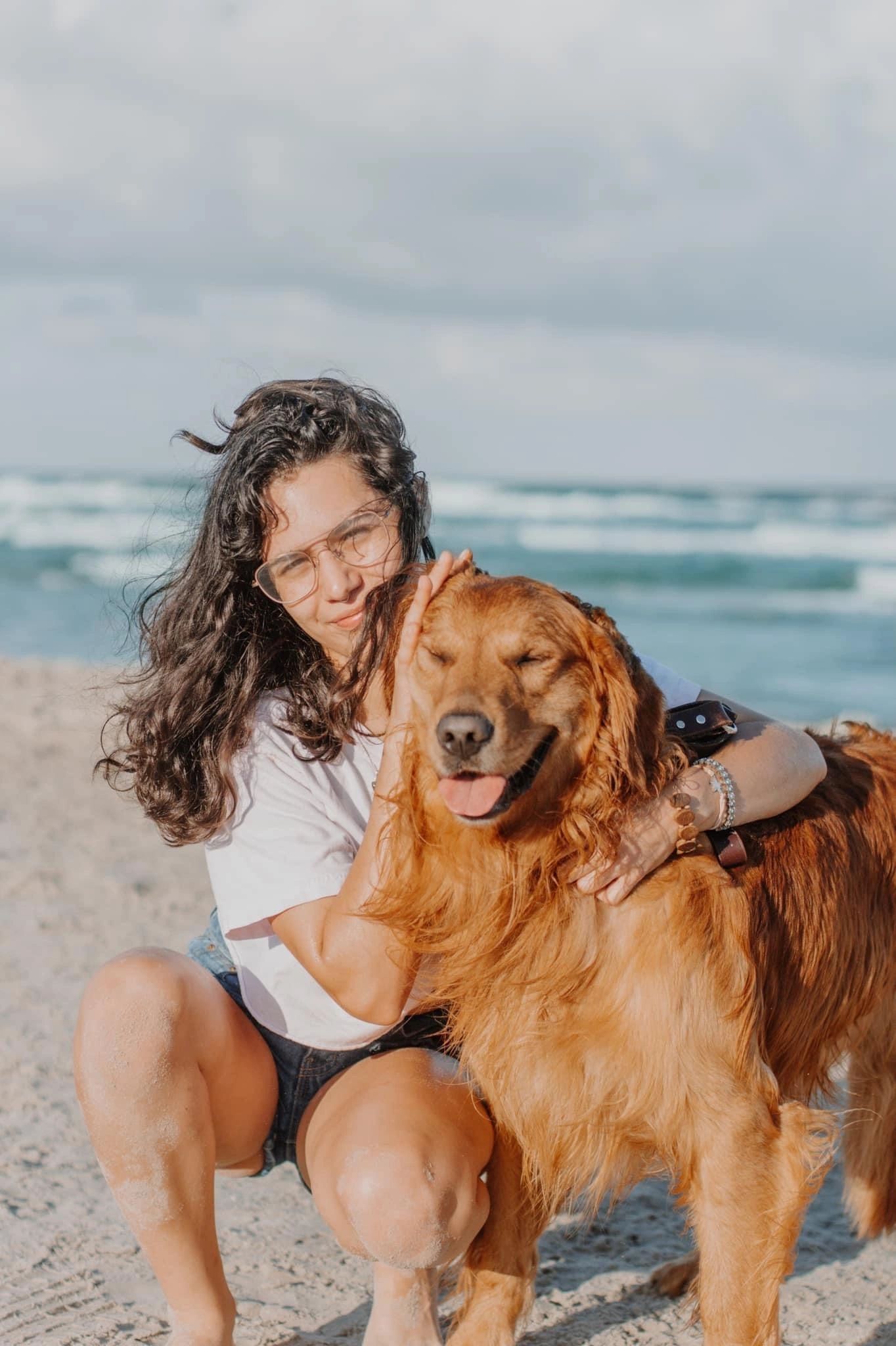 An Alamo Ranch Golden enjoying the beach with family